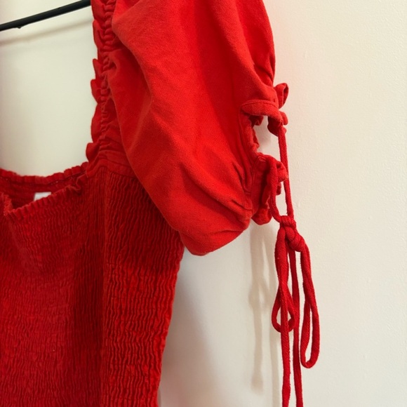 Kinga Csilla Red Smocked Puff Tie Sleeve Maxi Dress Women’s US Size 6 Holiday - Picture 5 of 11